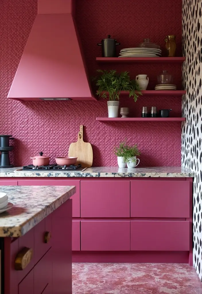 bold magenta bead board backsplash for artistic kitchen touch