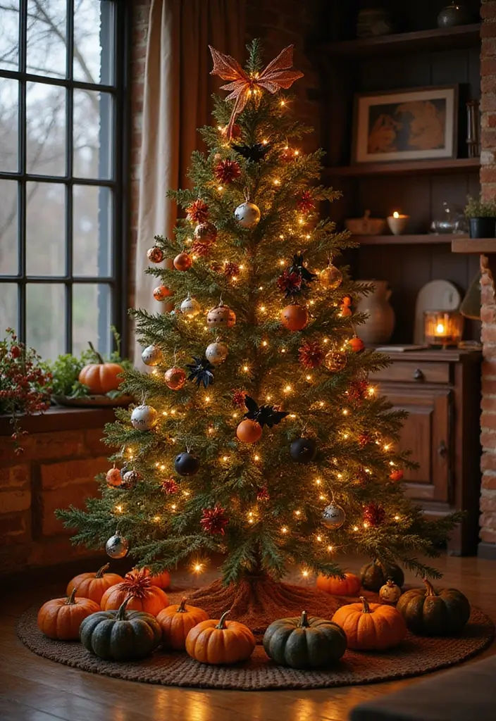 classic halloween tree decorated with ornaments