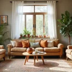 modern boho living room decor with natural textures