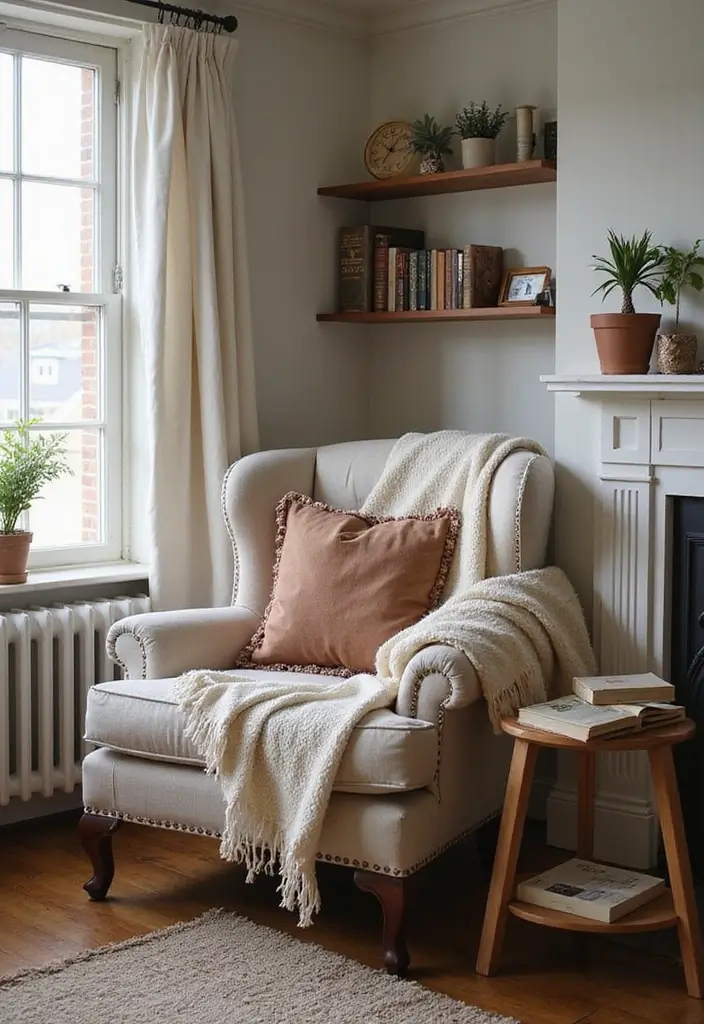 cozy chair with lamp and books