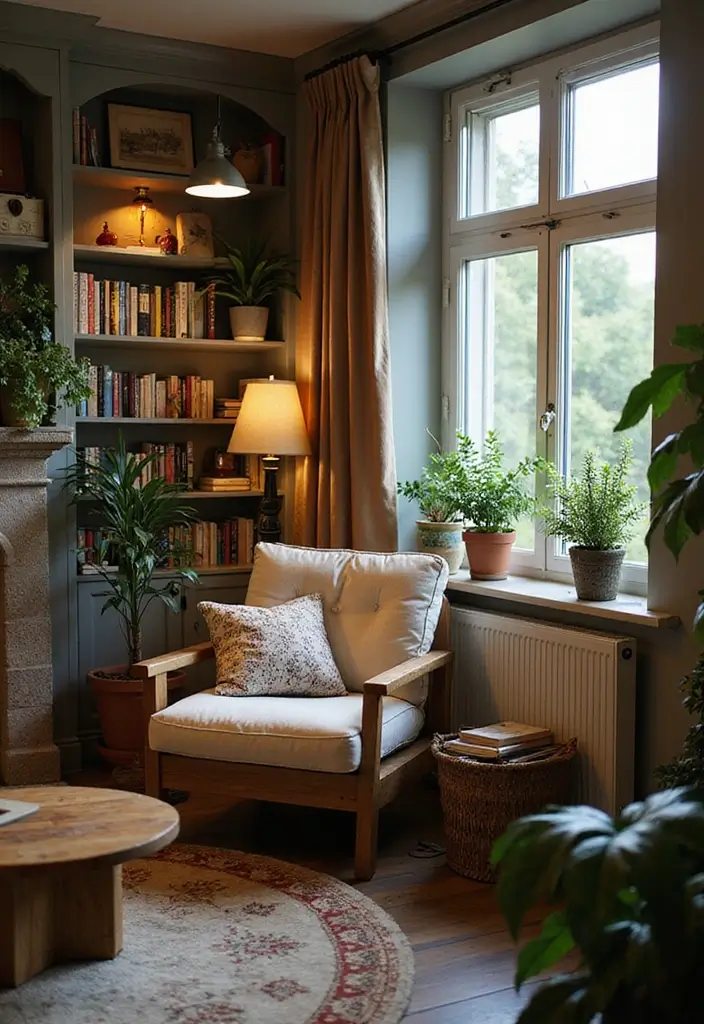 cozy chair with throw and lamp