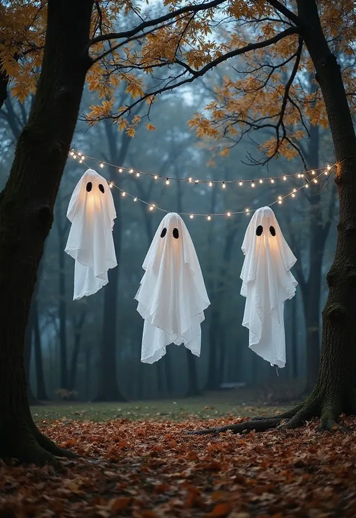 diy halloween ghosts from old white sheets