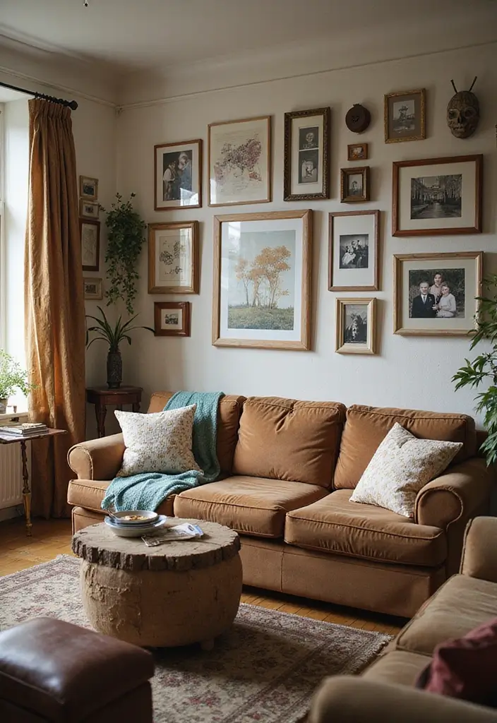 framed family photos on shelf