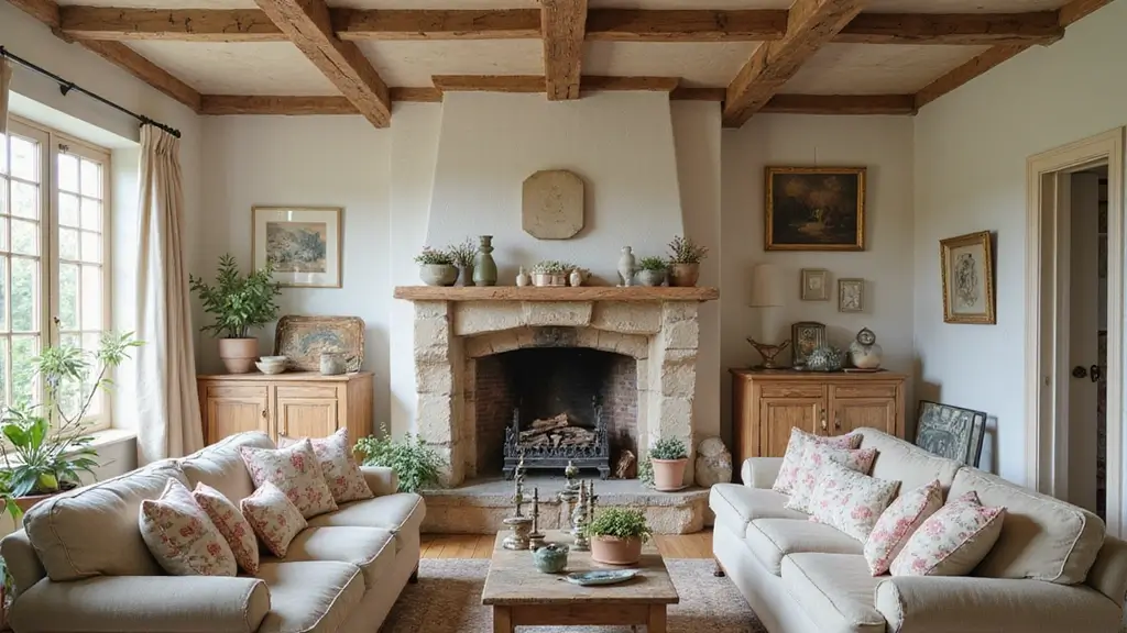 french country living room with cozy decor