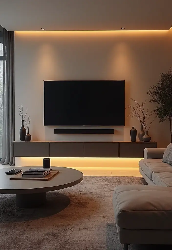 living room with smart tv and hidden wires