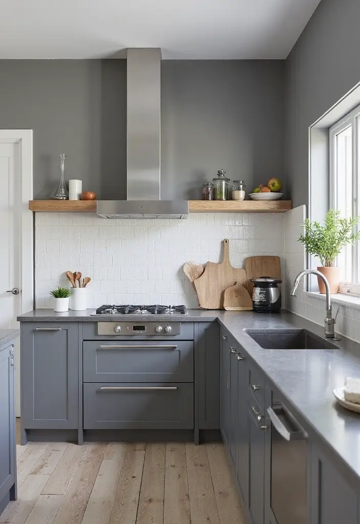 monochromatic grey bead board backsplash for sleek kitchen look