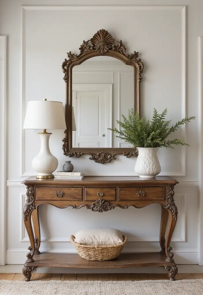 ornate vintage mirror above fireplace