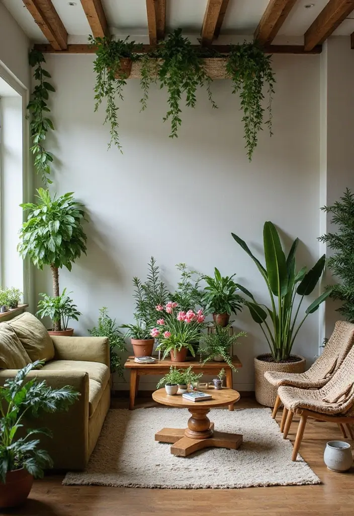 potted plants and wooden bowl on table