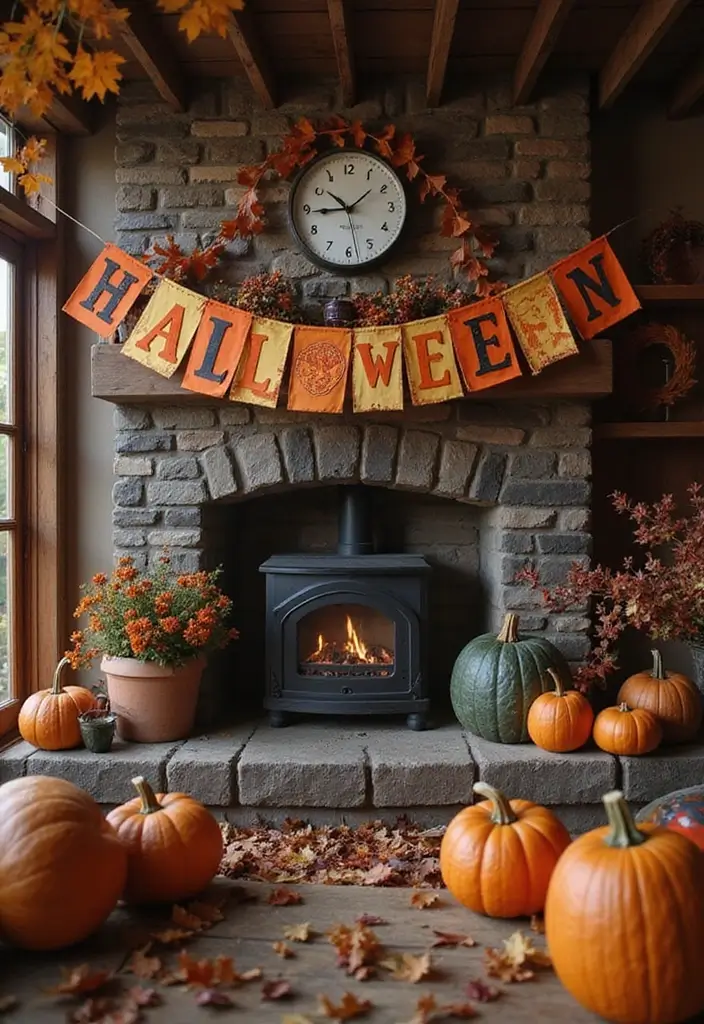retro halloween banners hanging on wall