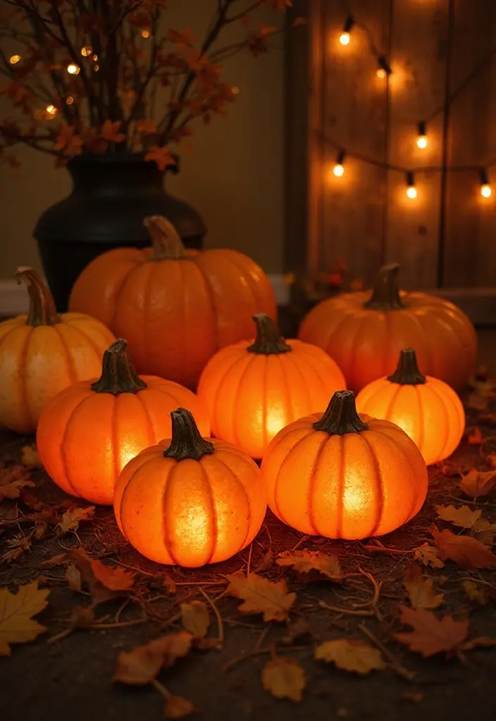 retro pumpkin lantern glowing for halloween decor