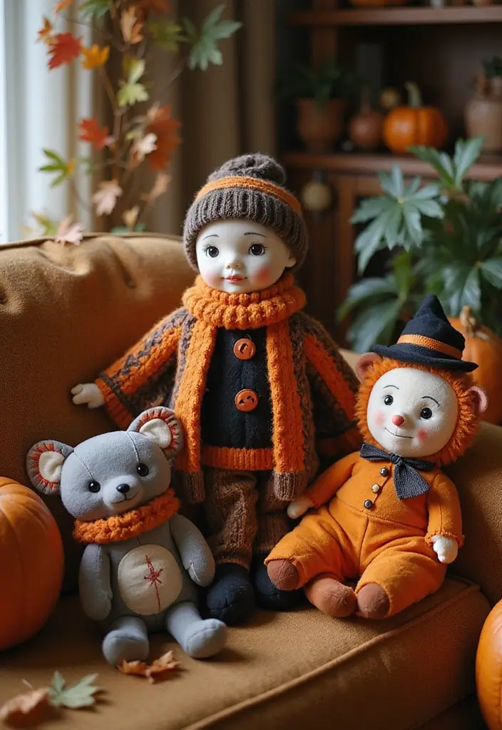 vintage halloween plush toys with ghosts and pumpkins