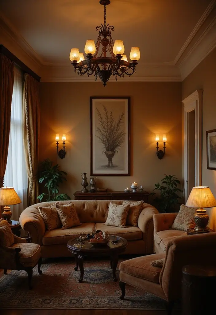 wrought iron chandelier in living room