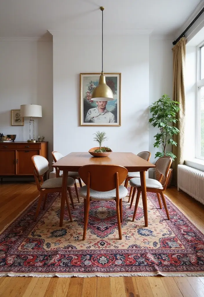 bold rug under dining table
