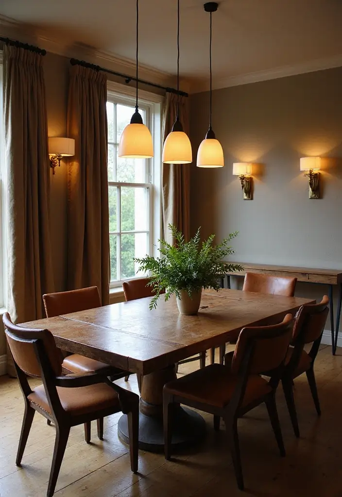 dining room with layered lighting