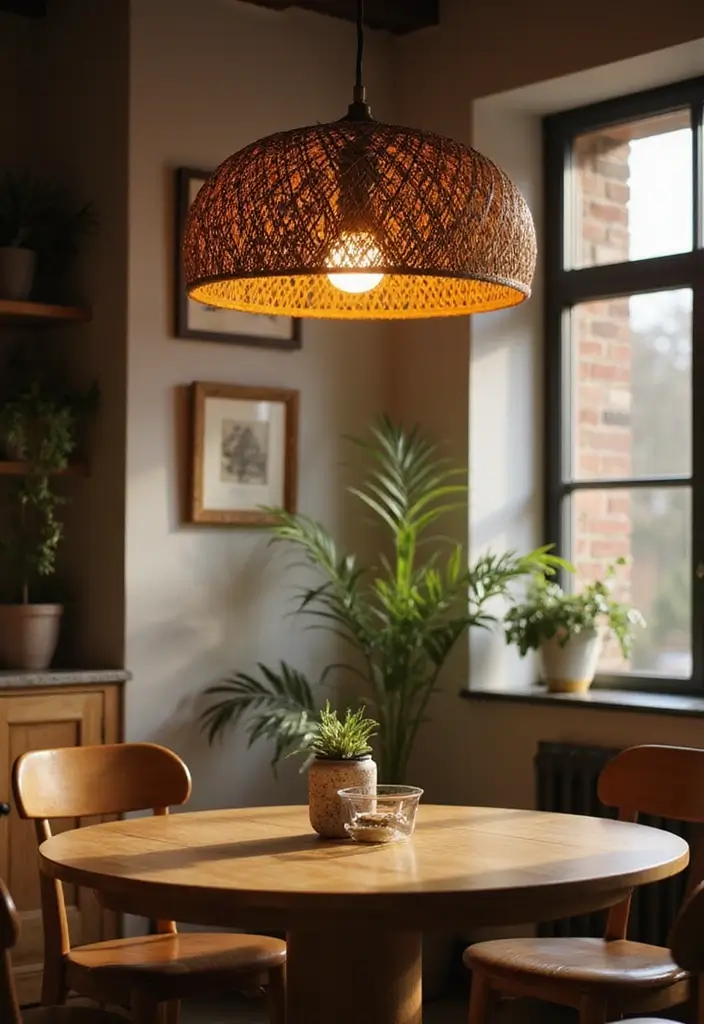 bamboo pendant light over dining table