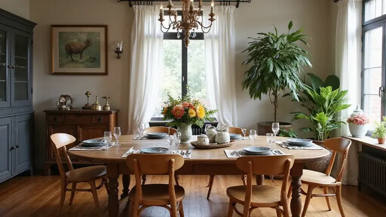 boho dining room with woven decor