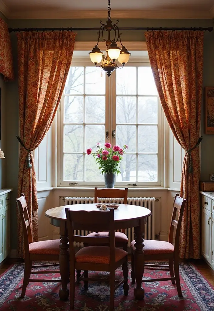 bright curtains in dining room
