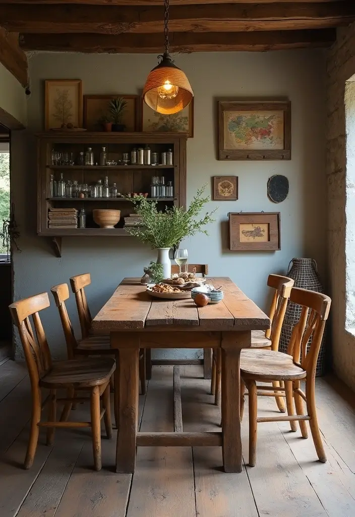 chipped ceramic plates on wooden sideboard