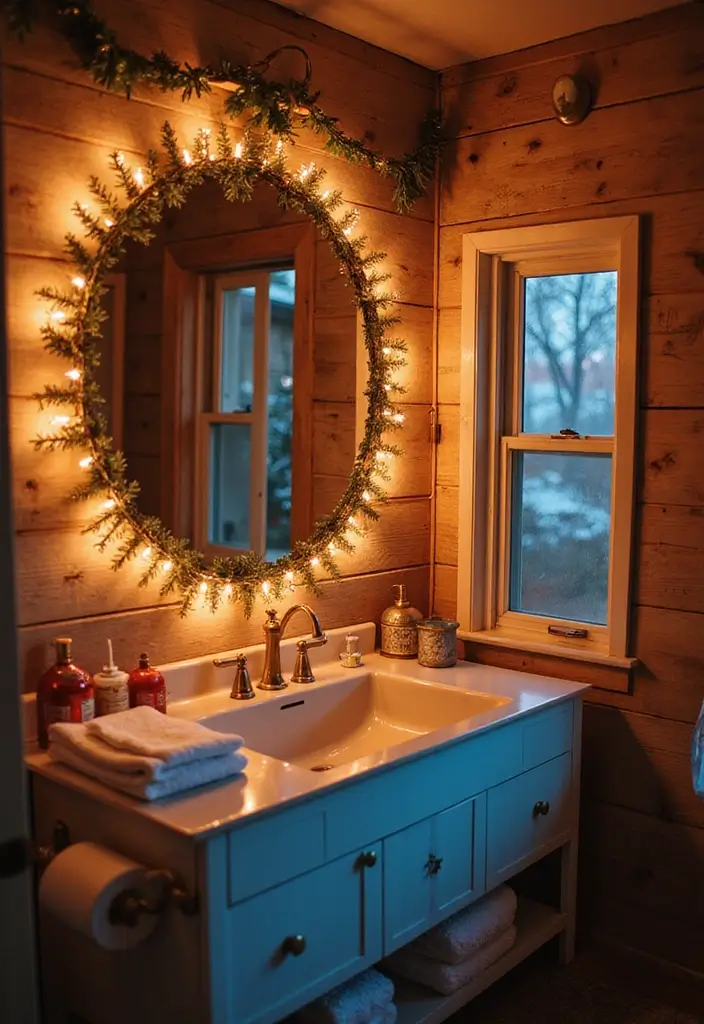 christmas lights in bathroom