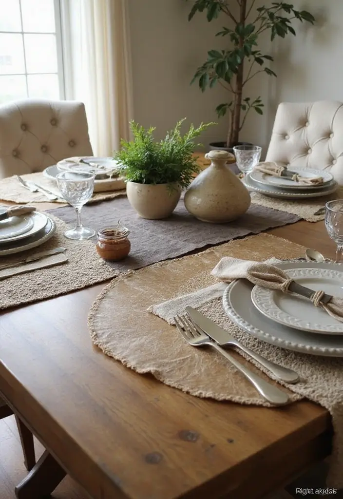 christmas table with layered red and white linens