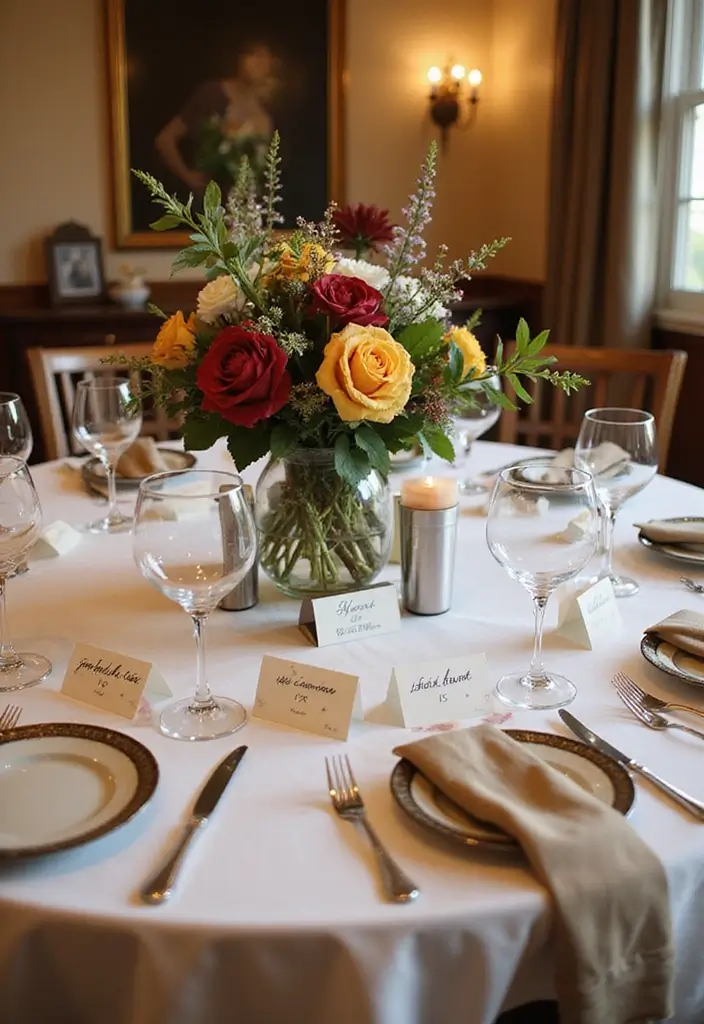 christmas table with personalized name cards and gifts