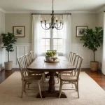 cozy farmhouse dining room with wooden table and decor