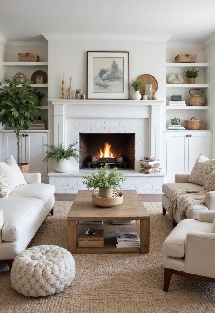 cozy farmhouse living room with mixed textures