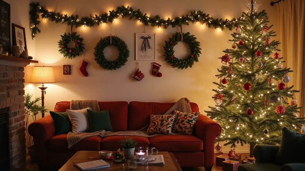 cozy festive living room with diy christmas decorations