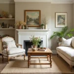 cozy french country living room with soft neutrals and vintage decor