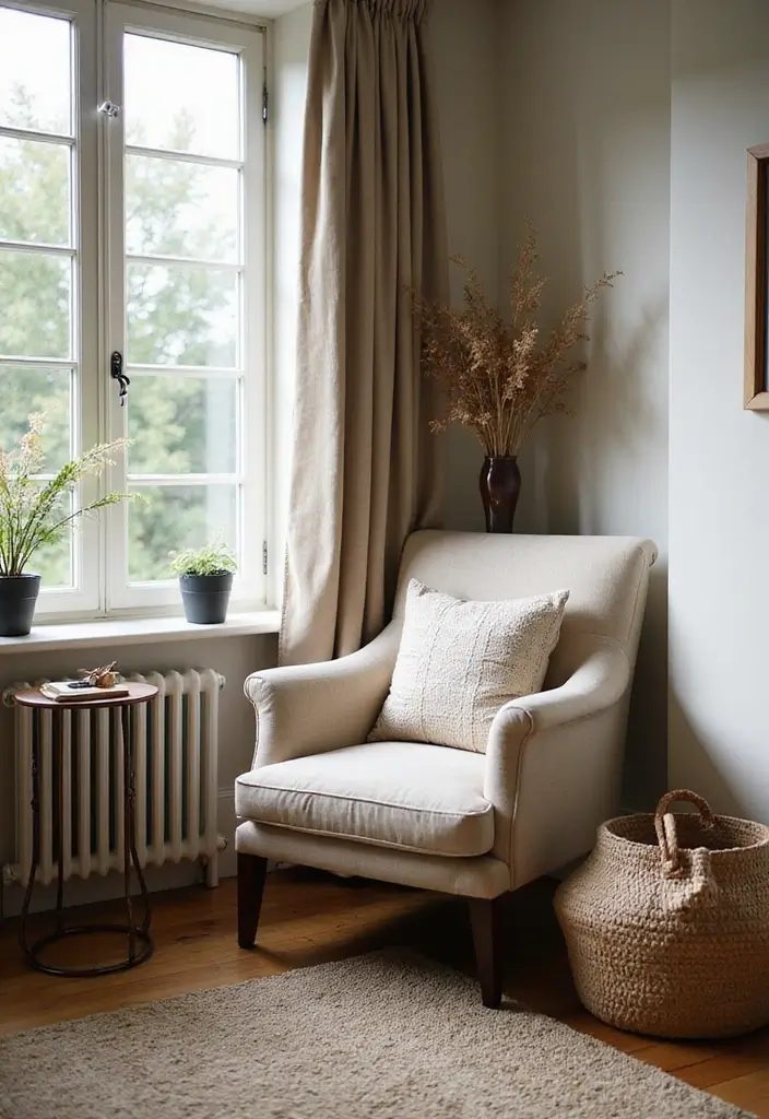 cozy living room corner with armchair and lamp