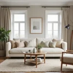cozy small living room with sofa and cushions