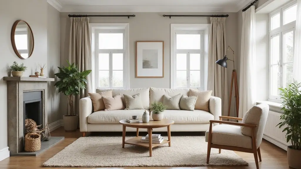 cozy small living room with sofa and cushions