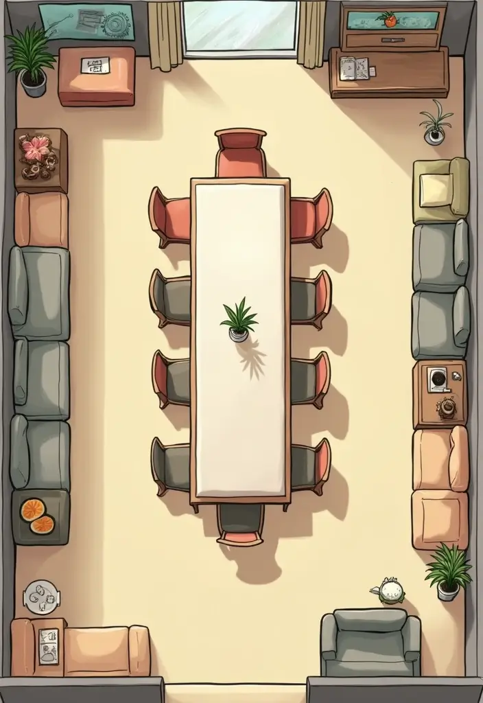 dining room with centered table and low sideboard