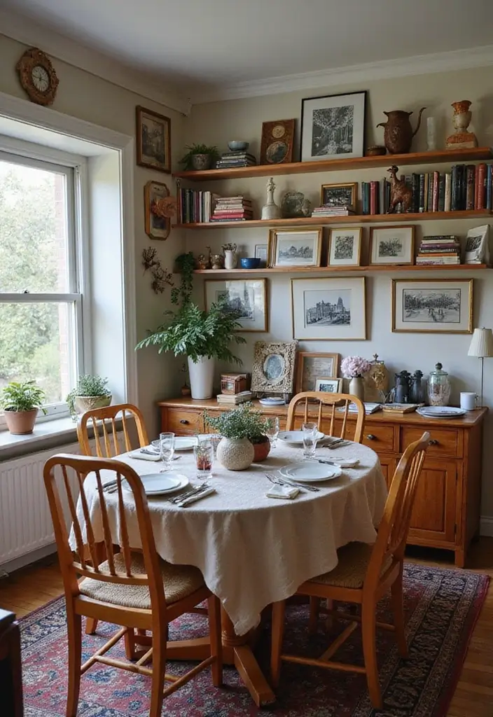 dining room with cozy reading nook and personal keepsakes