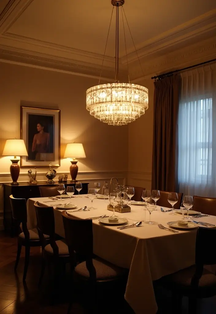 dining room with layered lighting