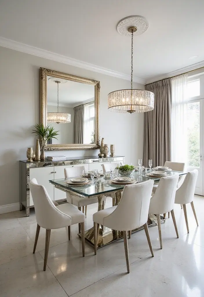 dining room with mirror and glass