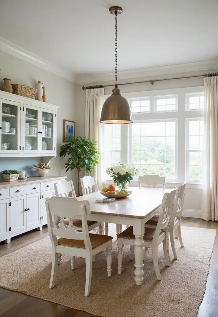 dining room with whitewashed furniture