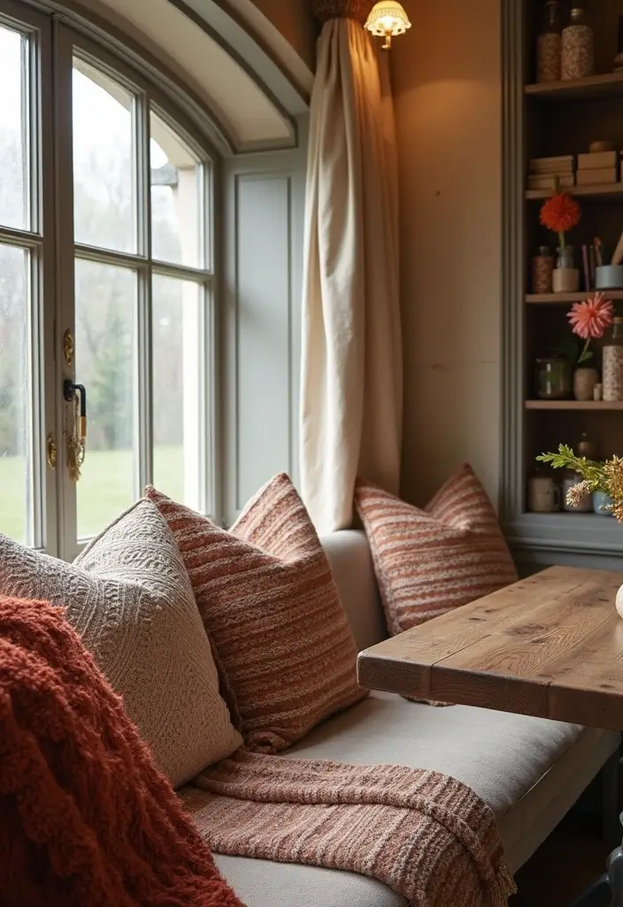 dining room with wool throws and linen table runner