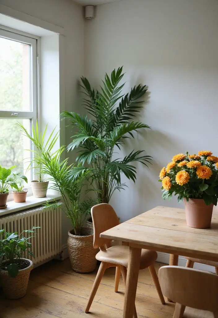 dining table with plants