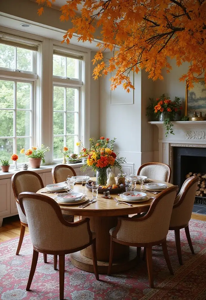 dining table with seasonal decor