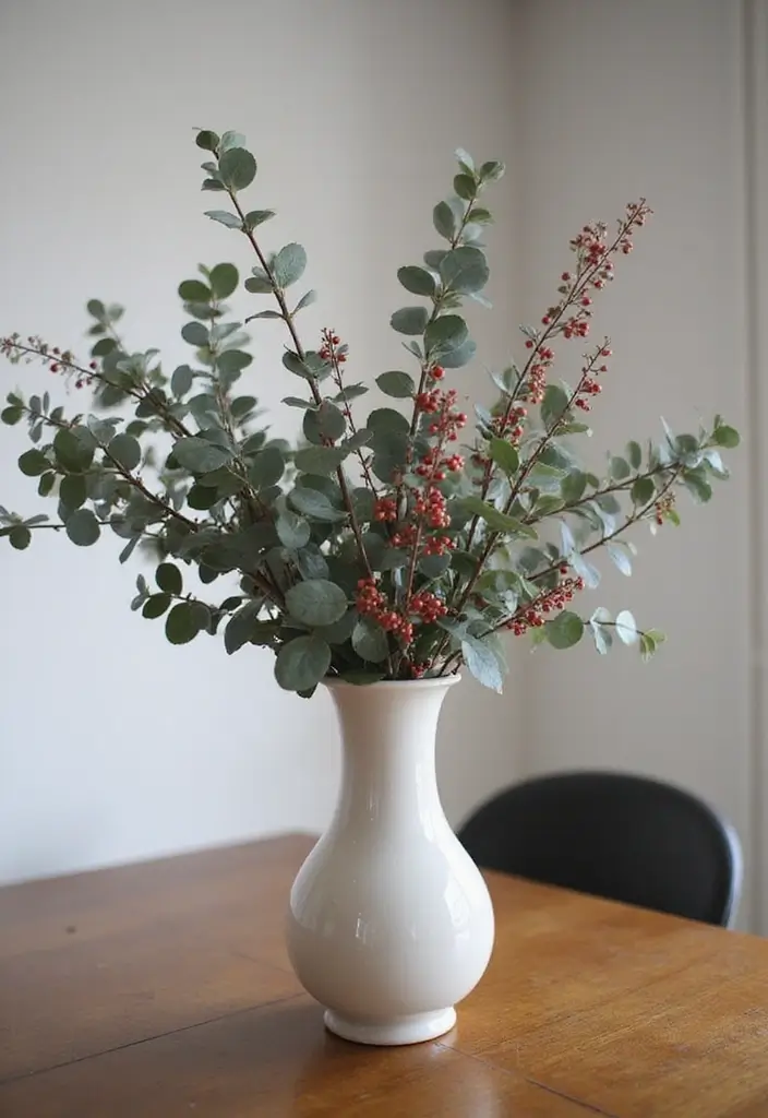 eucalyptus and berry centerpiece
