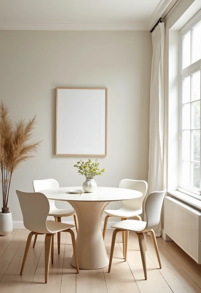 farmhouse dining room with soft neutral colors