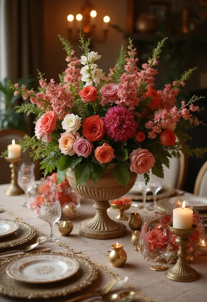 floral centerpiece with tall vase