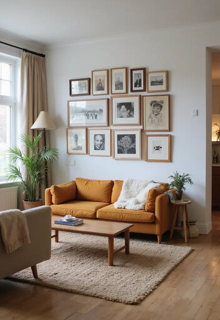 gallery wall with family photos and reading nook