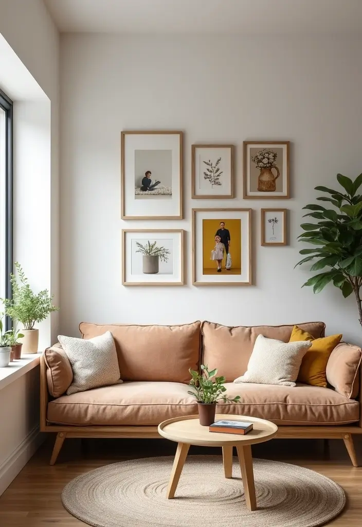 gallery wall with thrifted frames and diy art