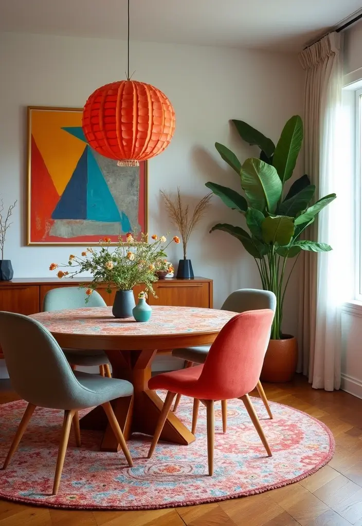 geometric rug under table