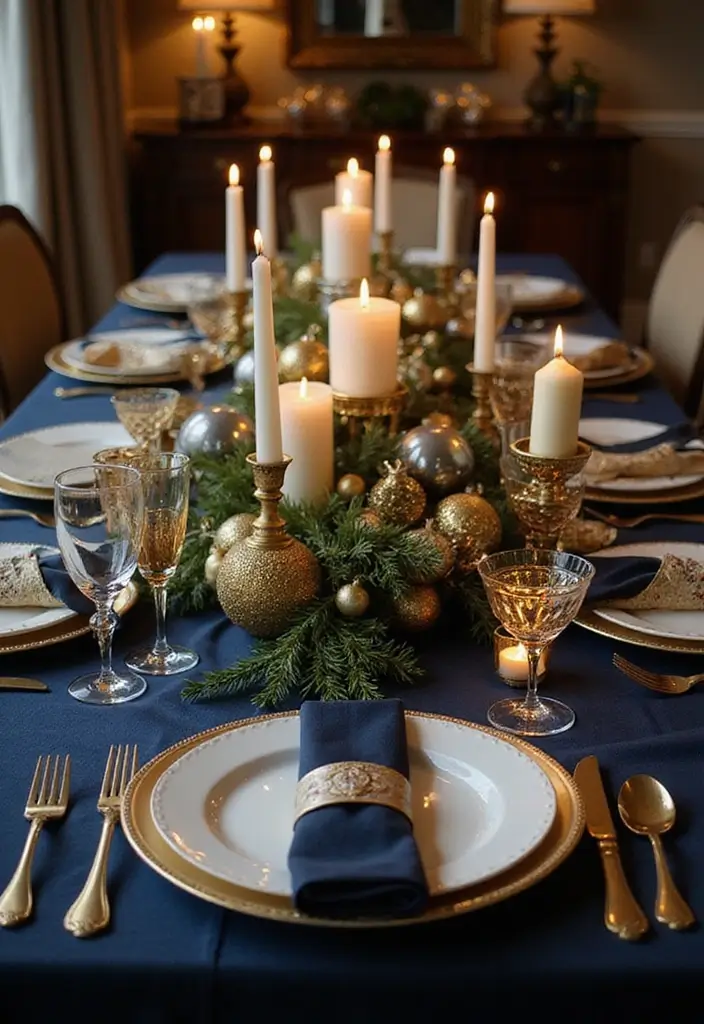 gold and silver elegant christmas table setting