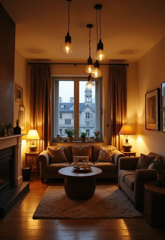 layered lighting in living room