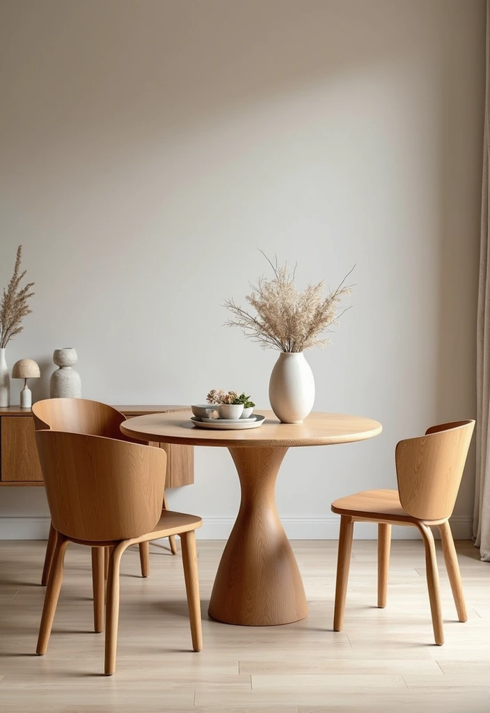 live edge wooden table with curved chairs