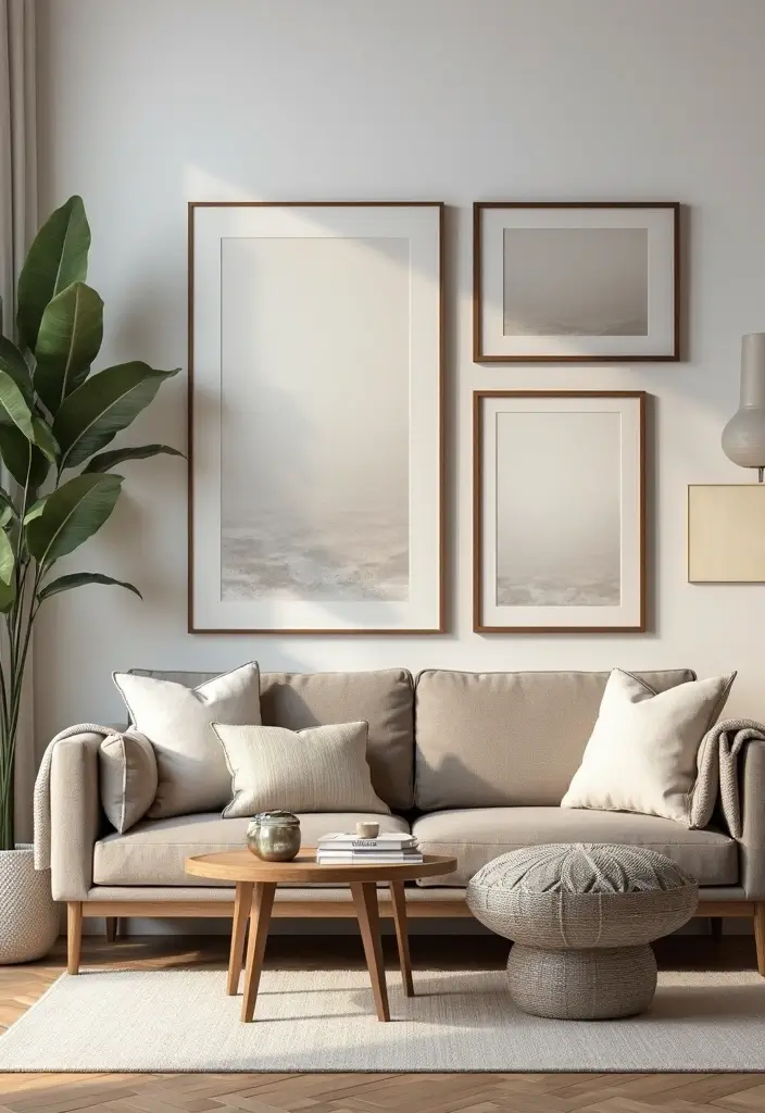 living room with large abstract painting